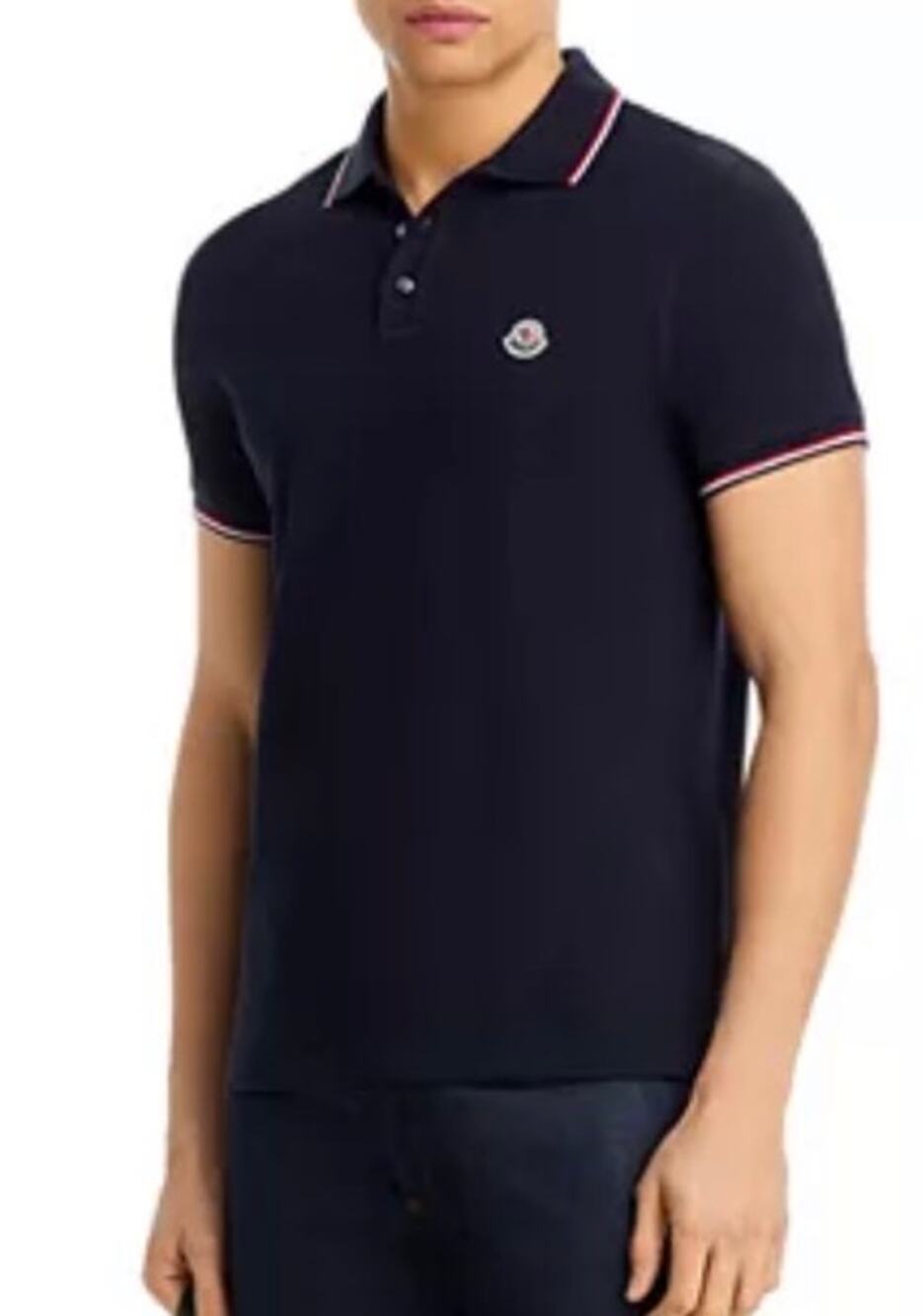 Moncler Tricolor Trim Logo Patch Cotton Piqué Polo Shirt Slim Fit Sz. L